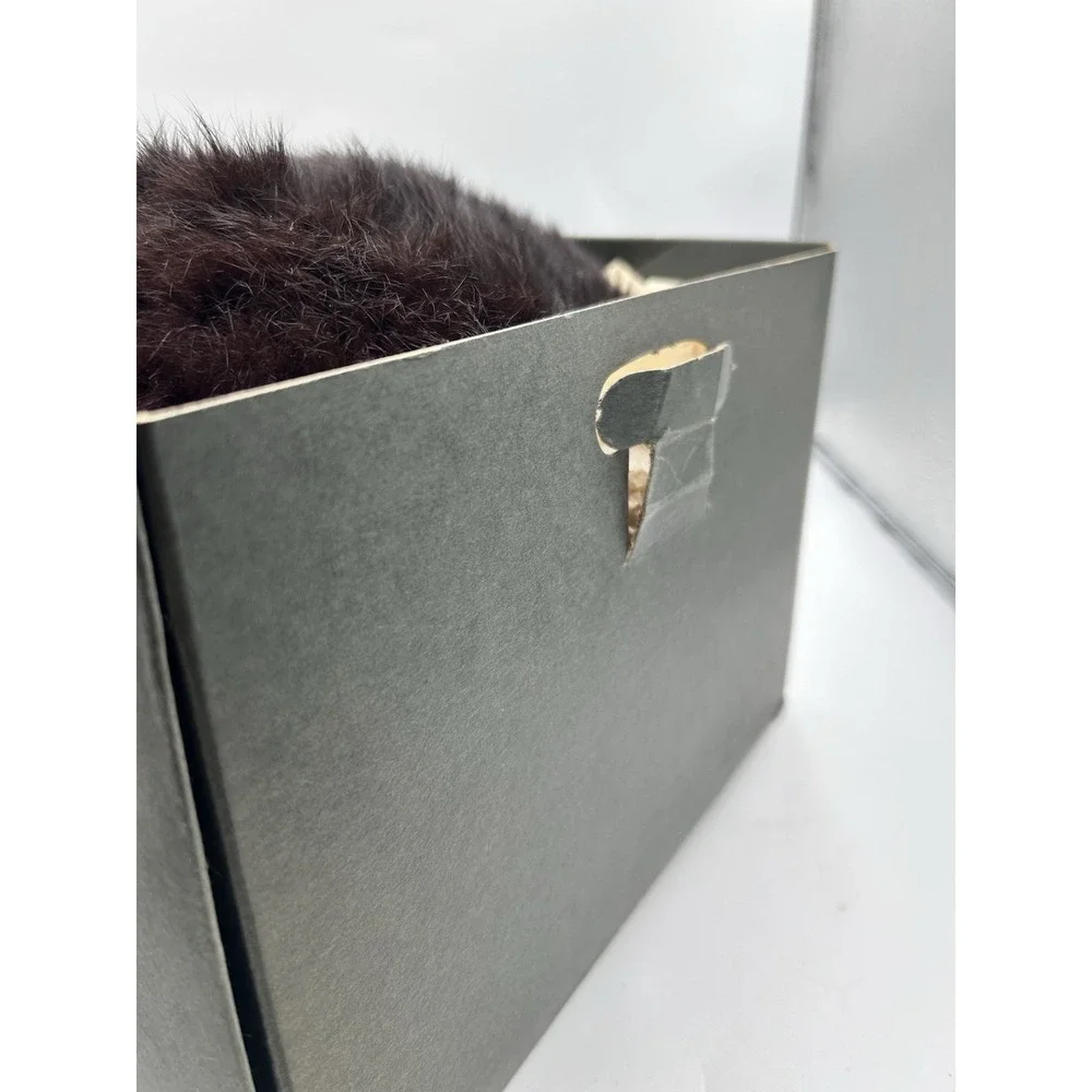 Vintage Black Brown Mink Satin Lined Hand Warmer Fur Muff 8